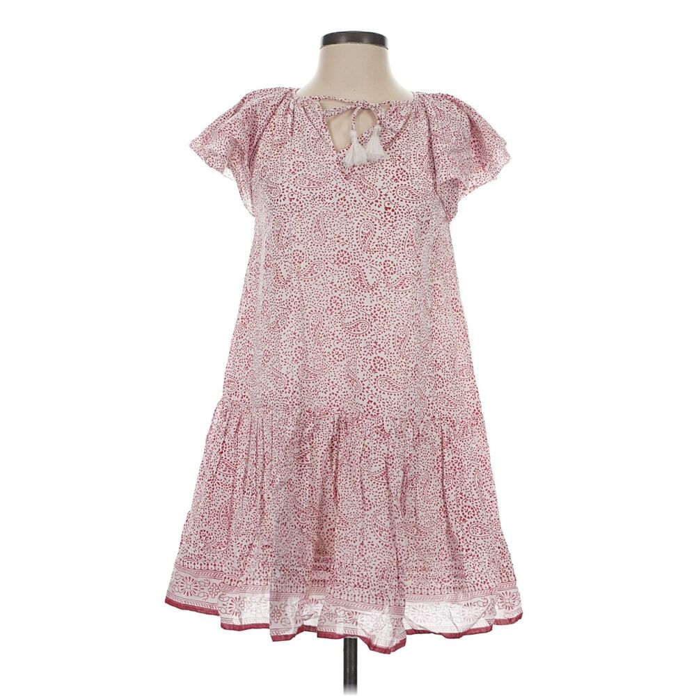 Cleobella Pink Paisley Cotton Ruffle Dress Womens XS Short Sleeve Boho Prairie